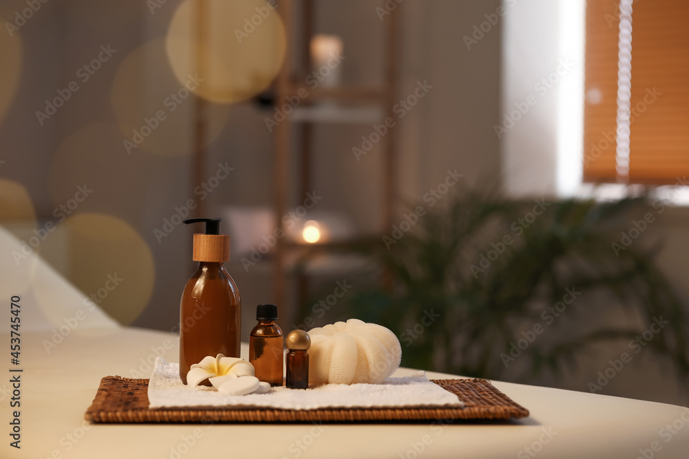 Beautiful spa composition on couch in salon