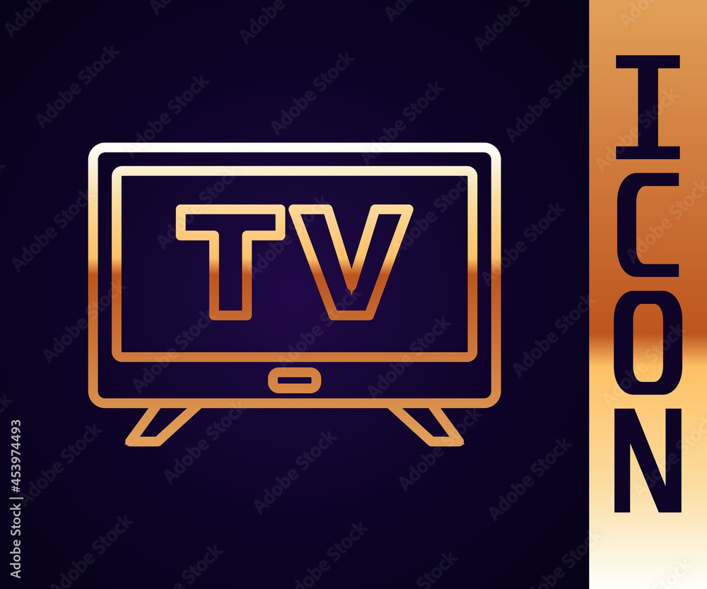 Gold line Smart Tv icon isolated on black background. Television sign. Vector