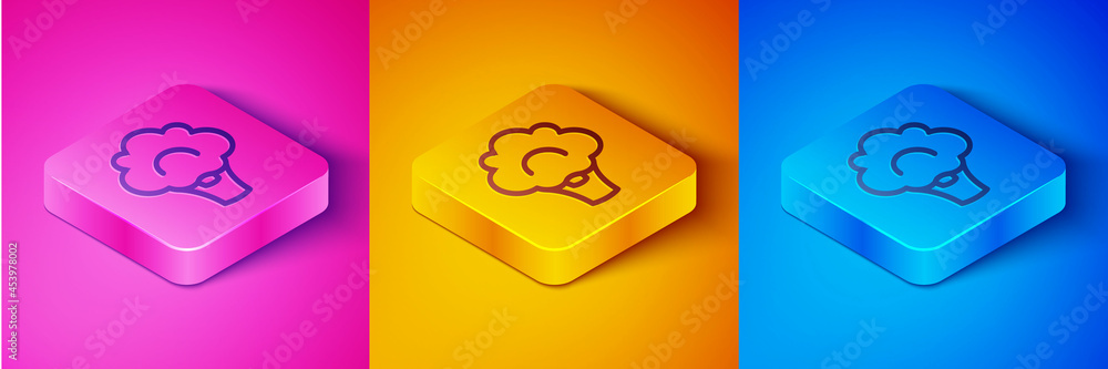 Isometric line Broccoli icon isolated on pink and orange, blue background. Square button. Vector