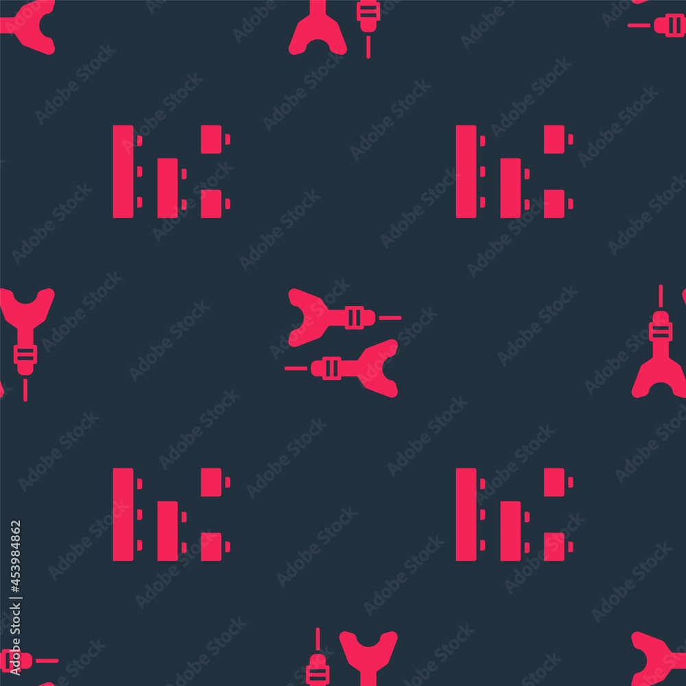 Set Toy building block bricks and Dart arrow on seamless pattern. Vector