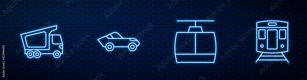 设置线路缆车、货运卡车、汽车和火车以及铁路。砖墙上闪闪发光的霓虹灯图标