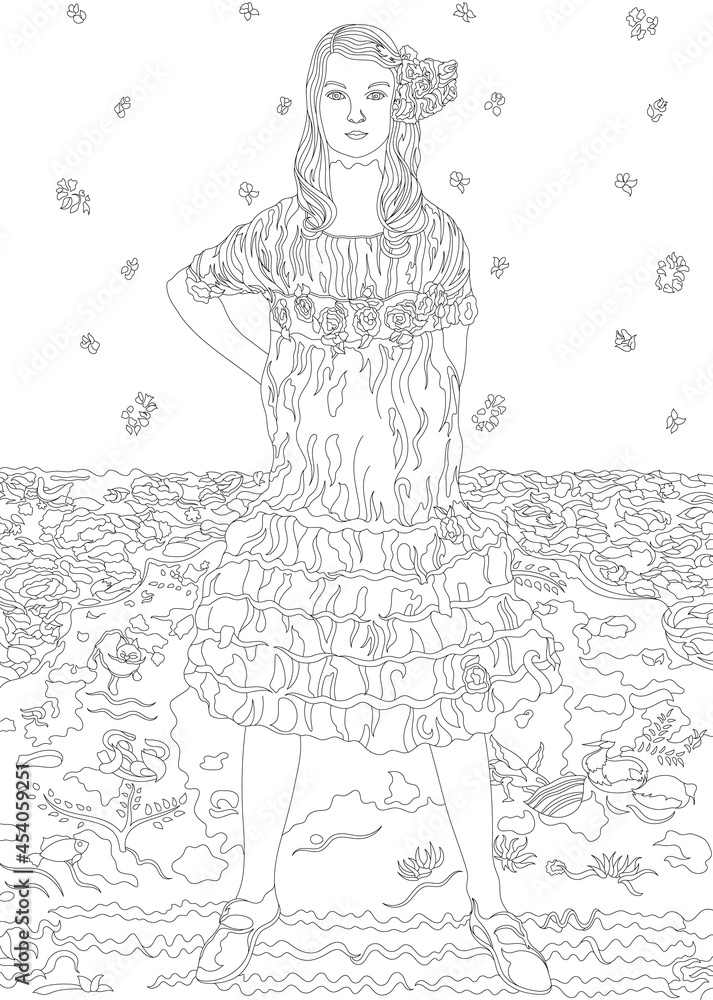 Mäda Primavesi (1903–2000) by Gustav Klimt: adult coloring page