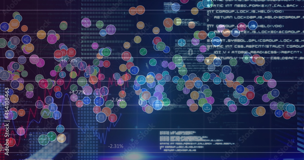 Image of digital icons and data processing on blue background