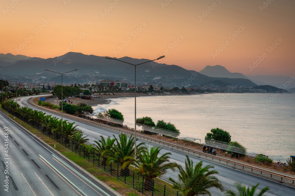 Beautiful sunrise on the coastline of Alanya, Turkey