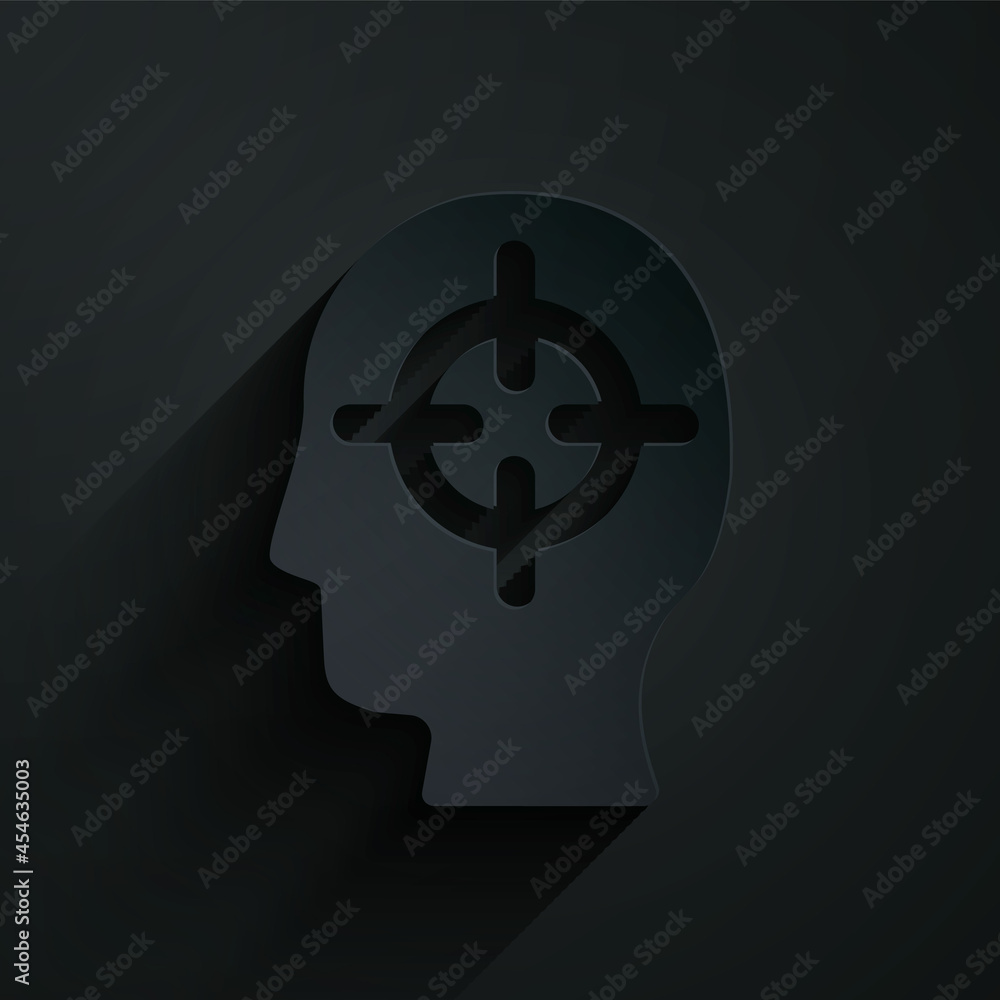 Paper cut Finding a problem in psychology icon isolated on black background. Paper art style. Vector