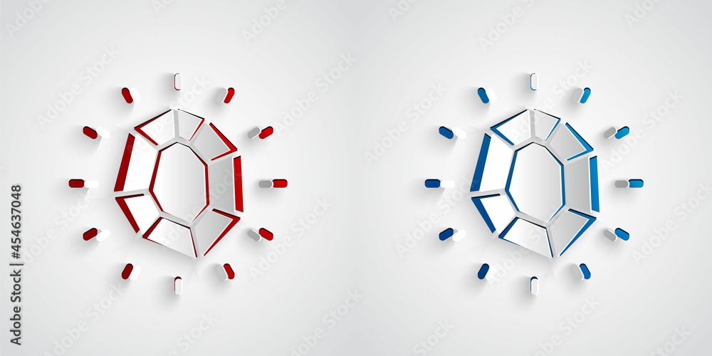 灰色背景上的剪纸魔法石图标。梦幻水晶。游戏珠宝宝石。纸