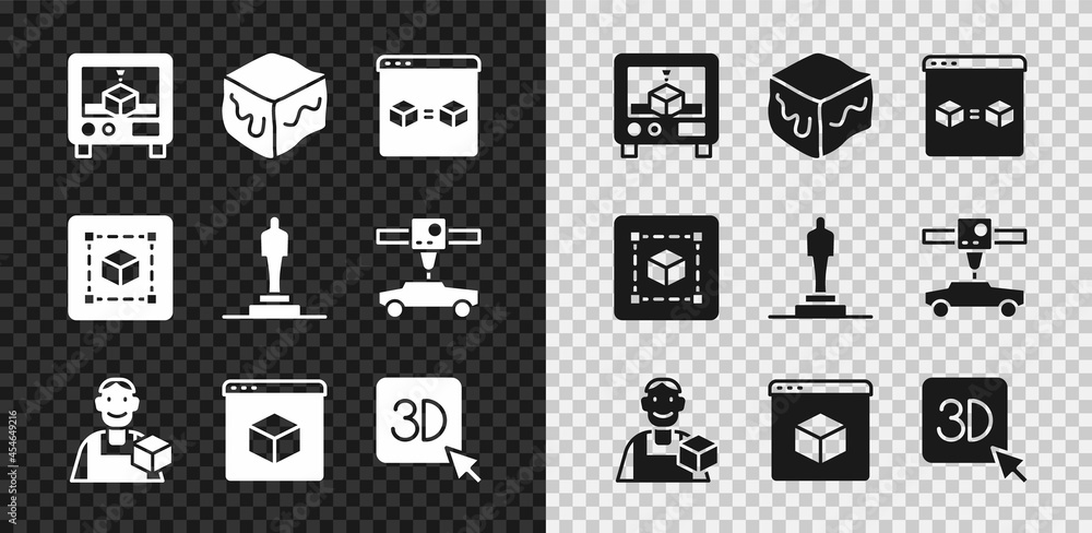 Set 3D printer, Isometric cube, perfect copy, Graphic designer, Geometric figure Cube and model icon