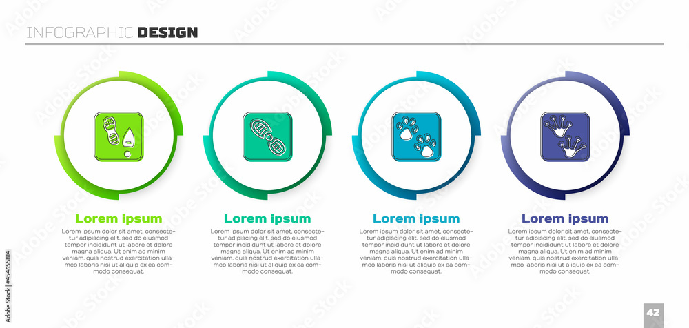 设置人类足迹鞋、爪子和青蛙爪子。商业信息图模板。矢量