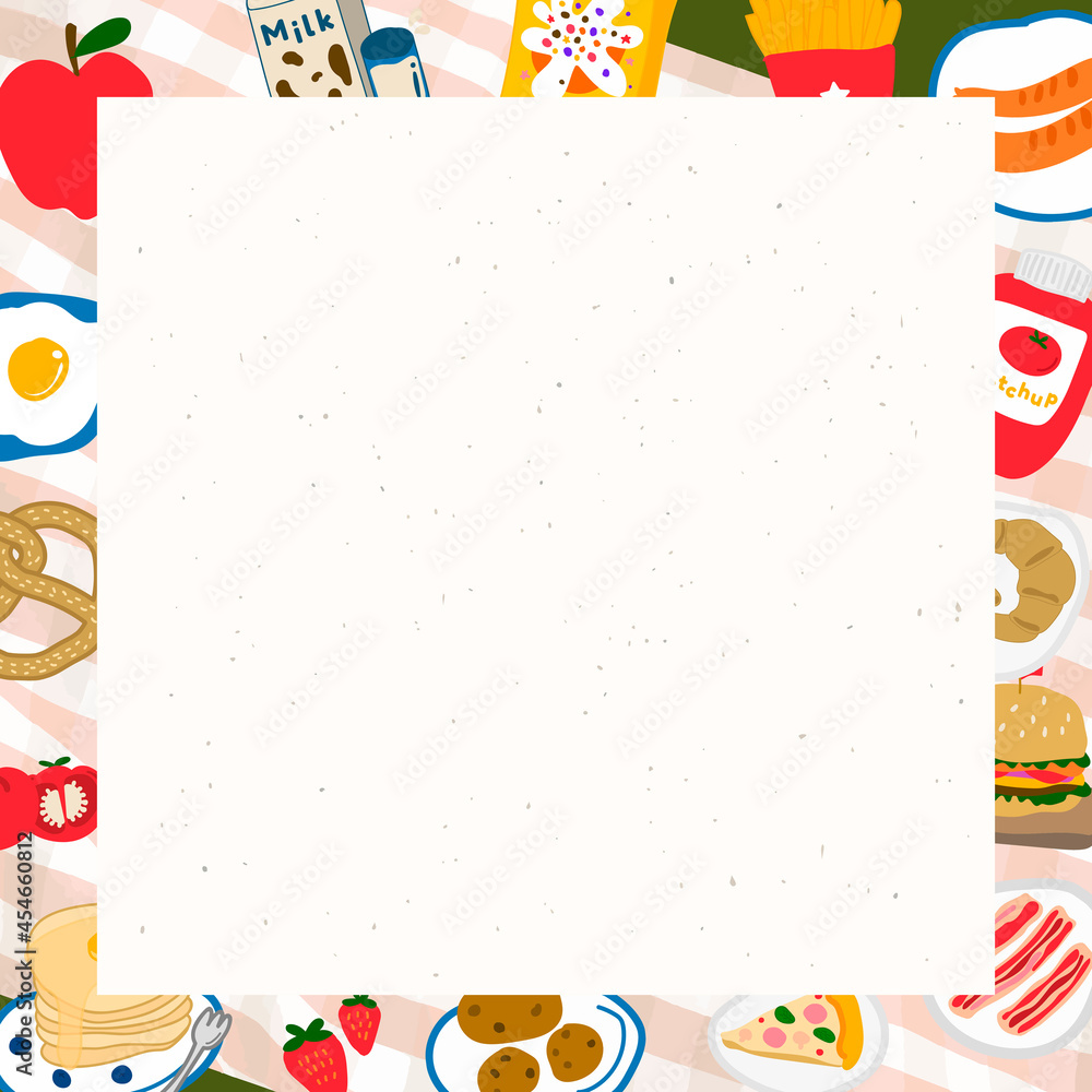 Food doodle frame on a beige background vector