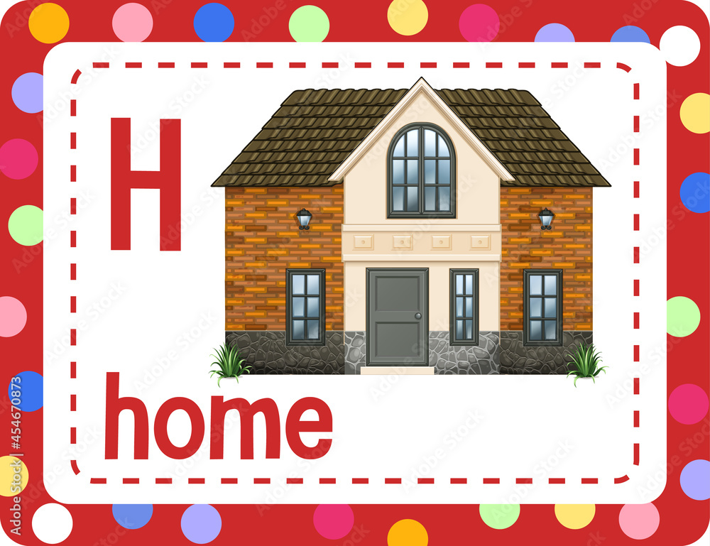 Alphabet flashcard with letter H for Home