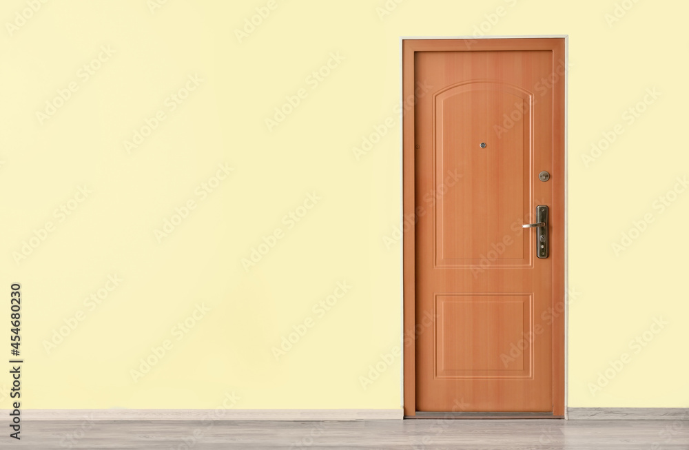 View of wooden door in hall