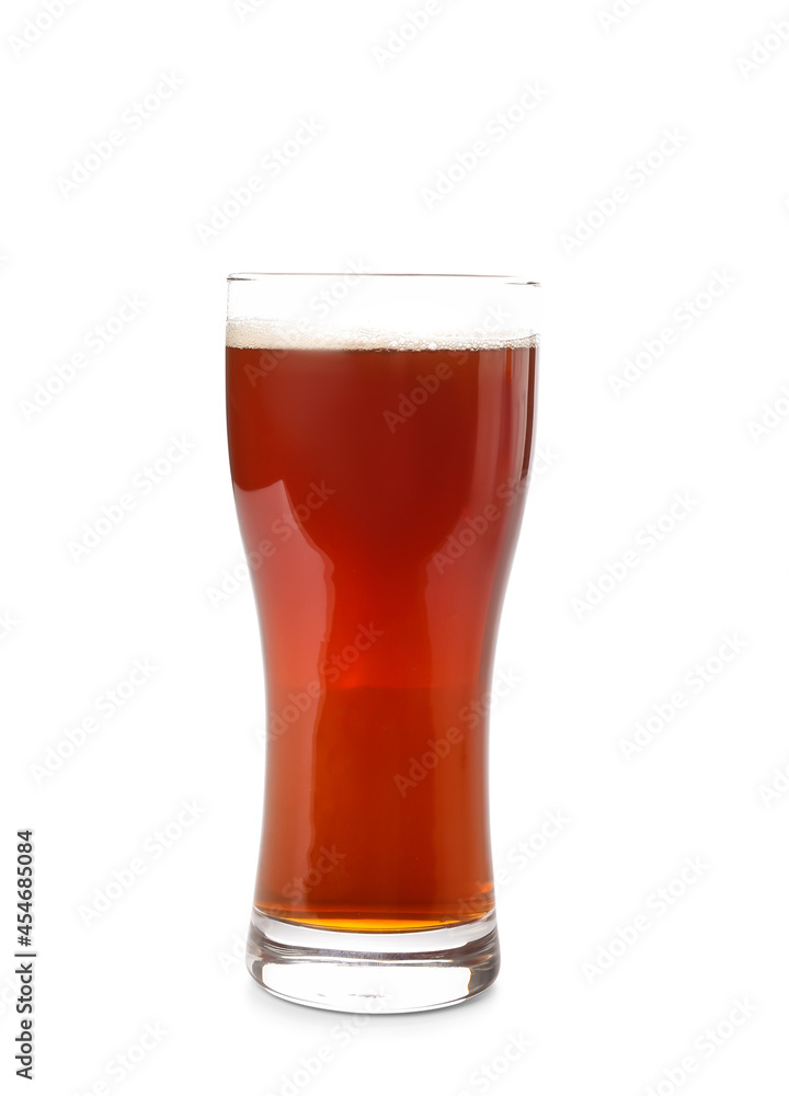 Glass of fresh kvass on white background