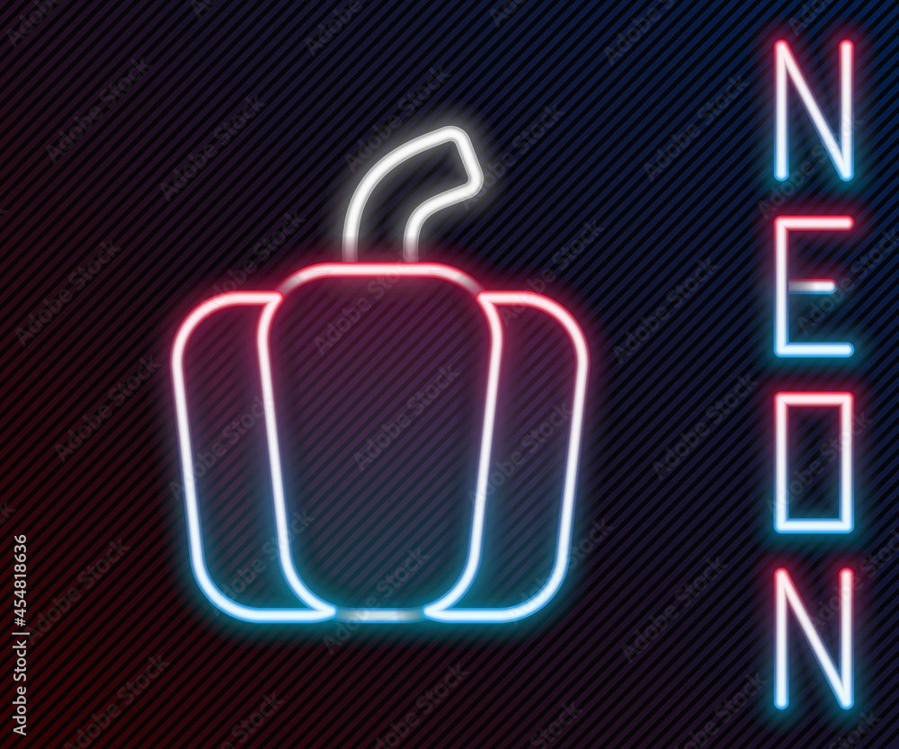 Glowing neon line Bell pepper or sweet capsicum icon isolated on black background. Colorful outline 