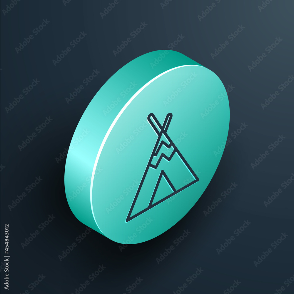 Isometric line Traditional indian teepee or wigwam icon isolated on black background. Indian tent. T