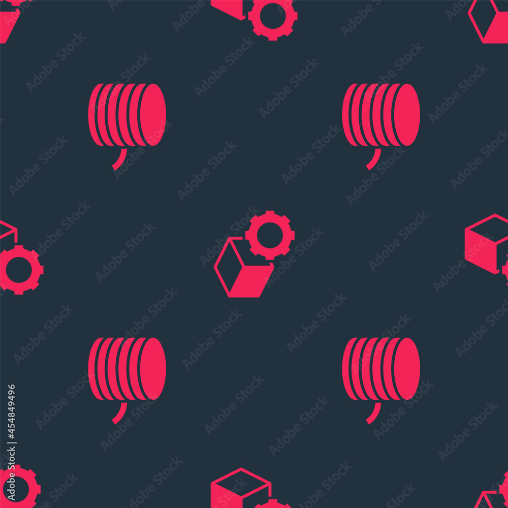 Set Filament for 3D printer and Isometric cube on seamless pattern. Vector