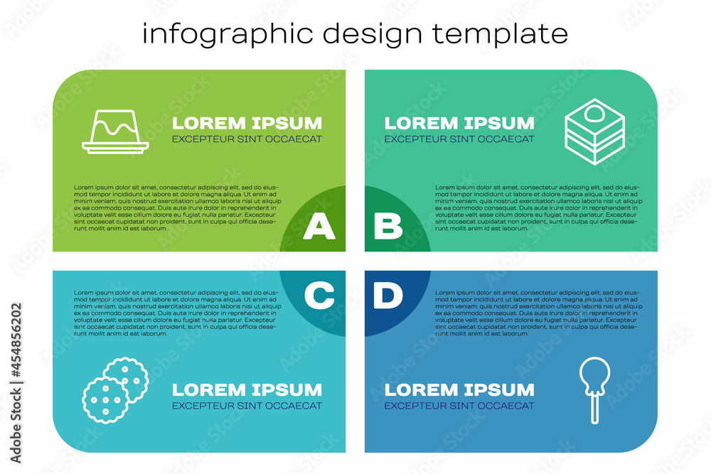 设定饼干或饼干、布丁奶油冻、棒棒糖和布朗尼巧克力蛋糕。商业信息图