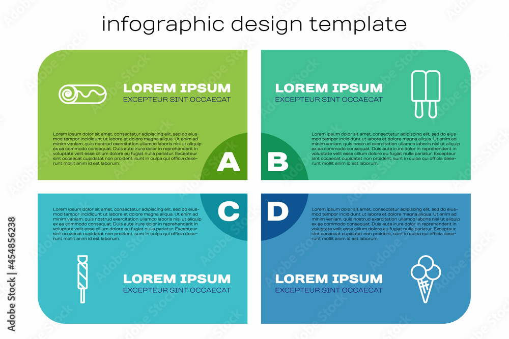 套装糖果、巧克力卷蛋糕、华夫饼冰淇淋和商业信息图模板.V