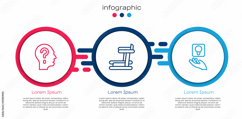 设置带问号的机头、跑步机和灯泡。商业信息图模板.V