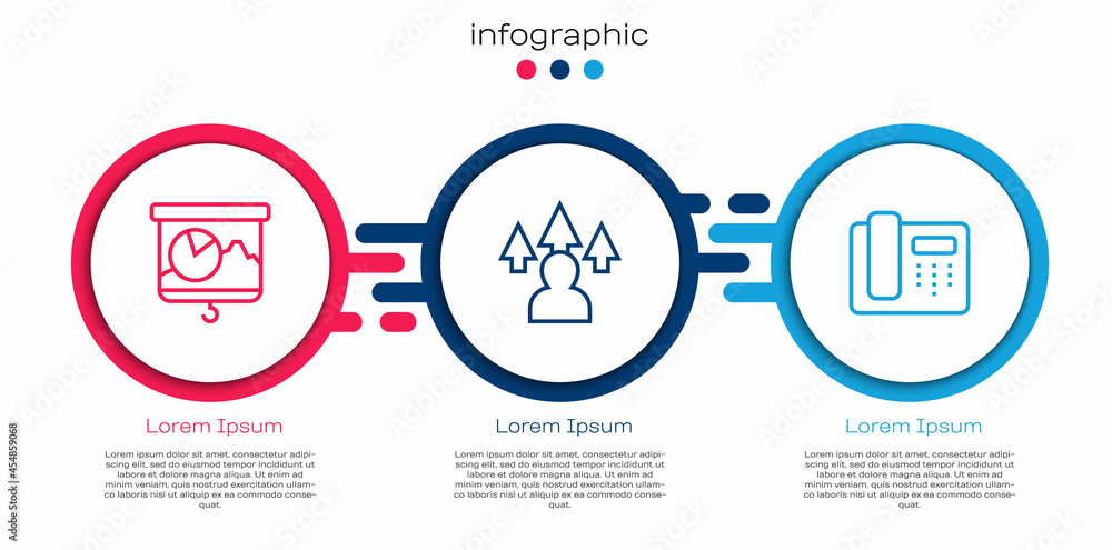 Set line Chalkboard with chart, Front end development and Telephone 24 hours support. Business infog