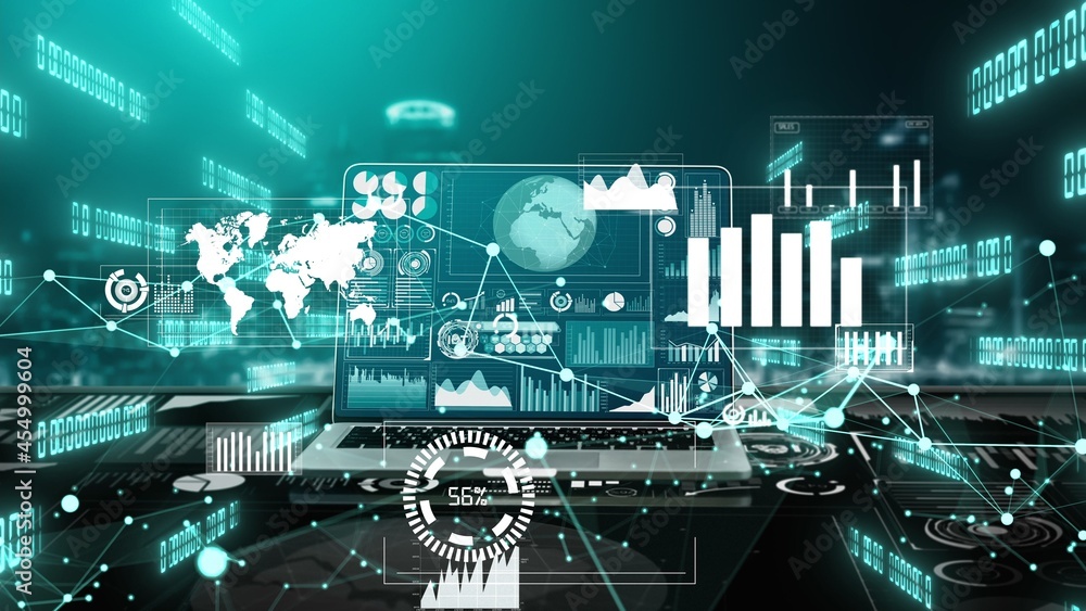 商业金融大数据技术分析概念。现代图形界面显示massiv