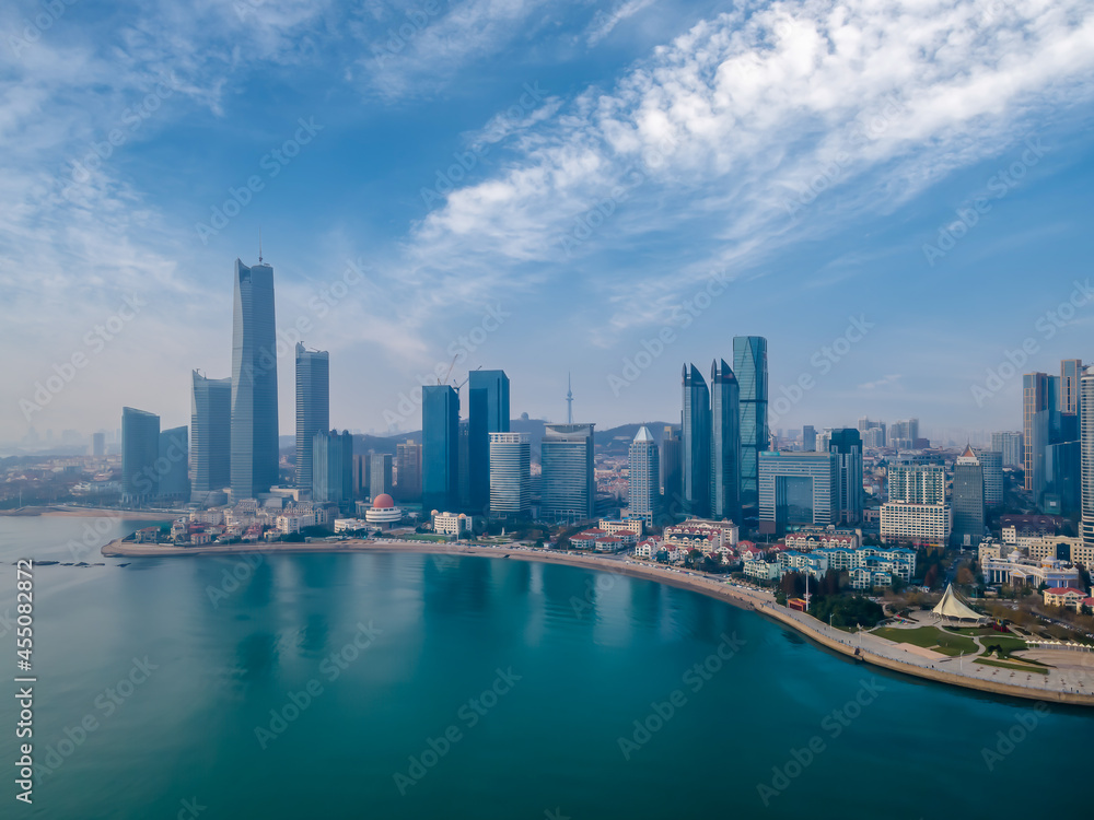 Aerial photography of Qingdao Fushan Bay architectural landscape skyline