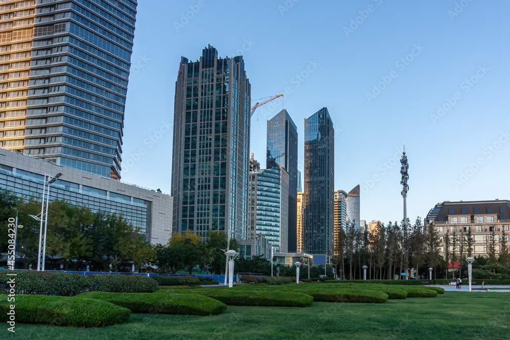 Qingdao financial center skyscraper street view