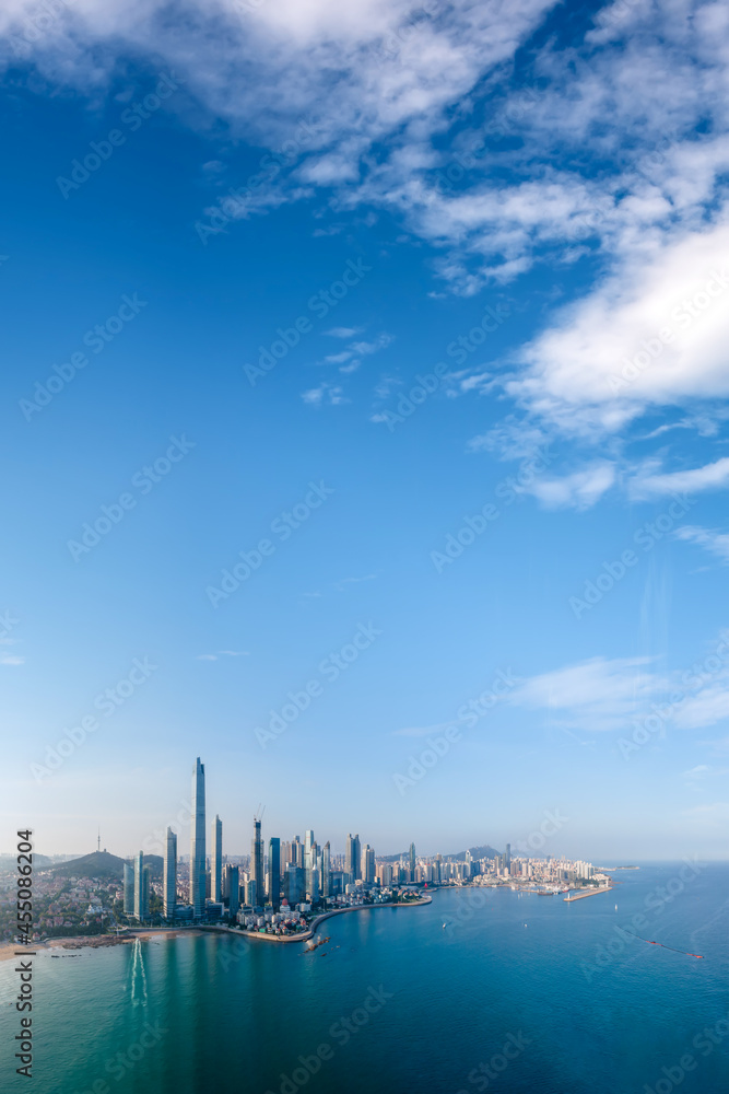 Aerial photography of Qingdao Fushan Bay architectural landscape skyline