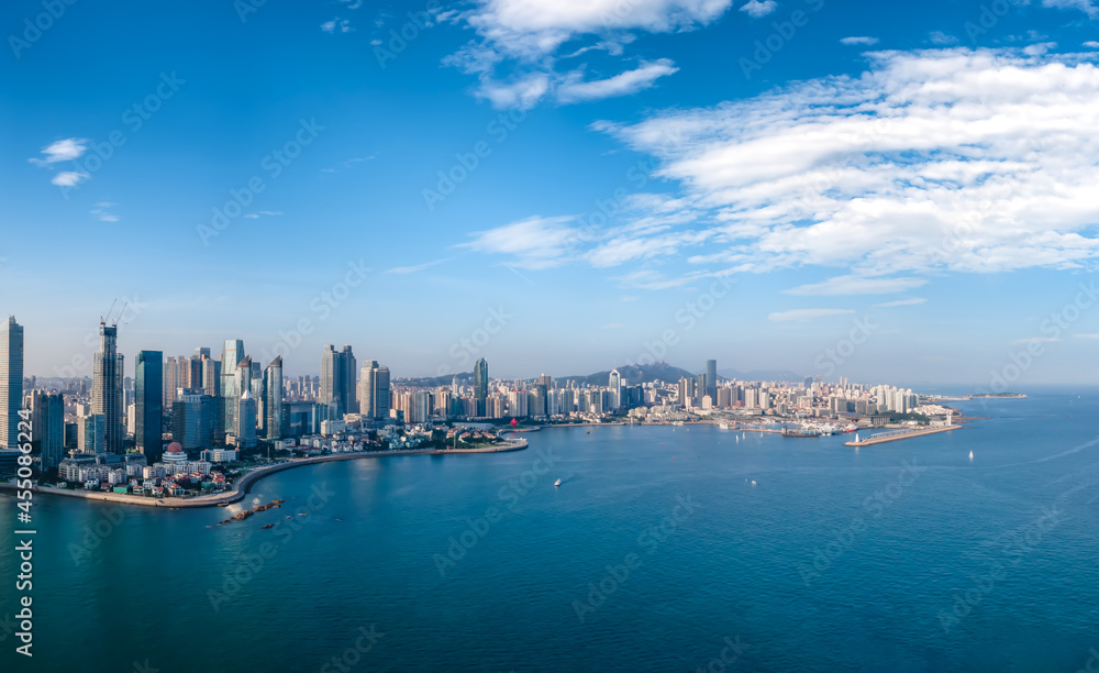 Aerial photography of Qingdao Fushan Bay architectural landscape skyline