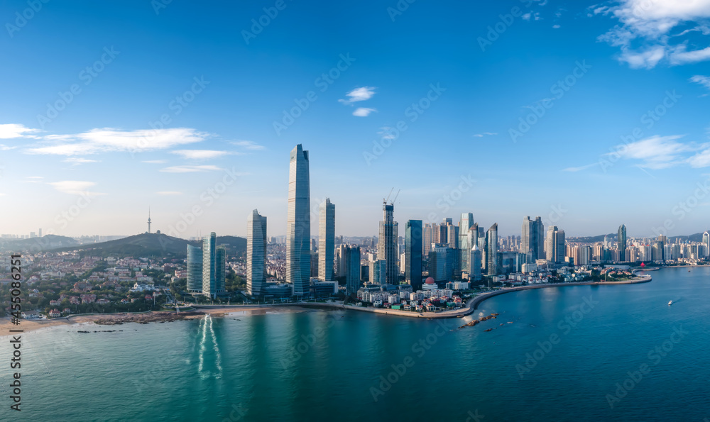 Aerial photography of Qingdao Fushan Bay architectural landscape skyline