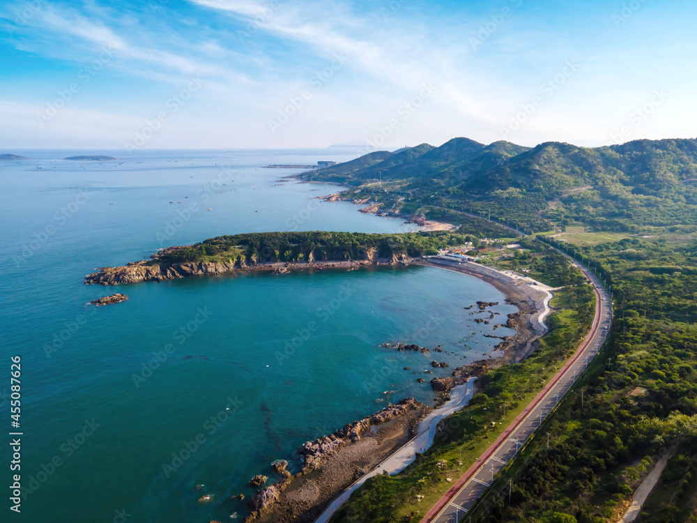 Aerial photography coastline island road