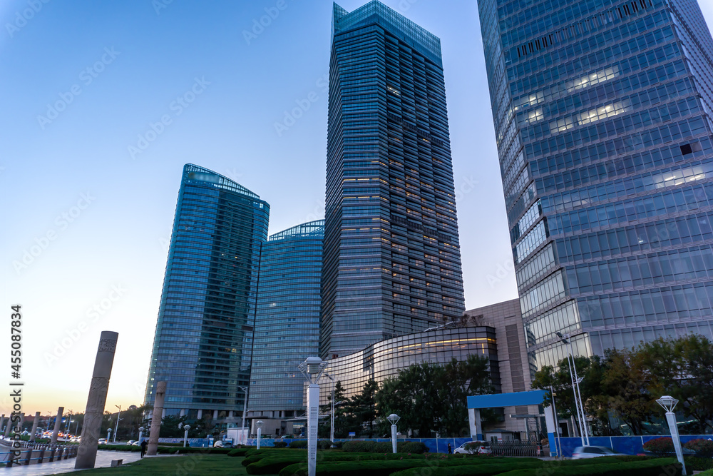 Qingdao financial center skyscraper street view