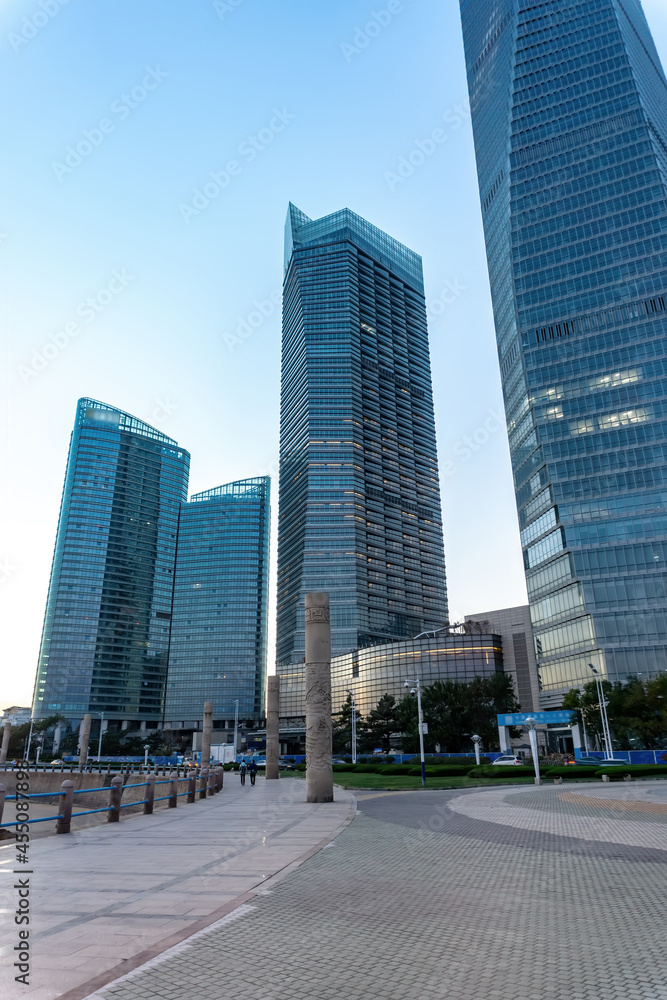 Qingdao financial center skyscraper street view