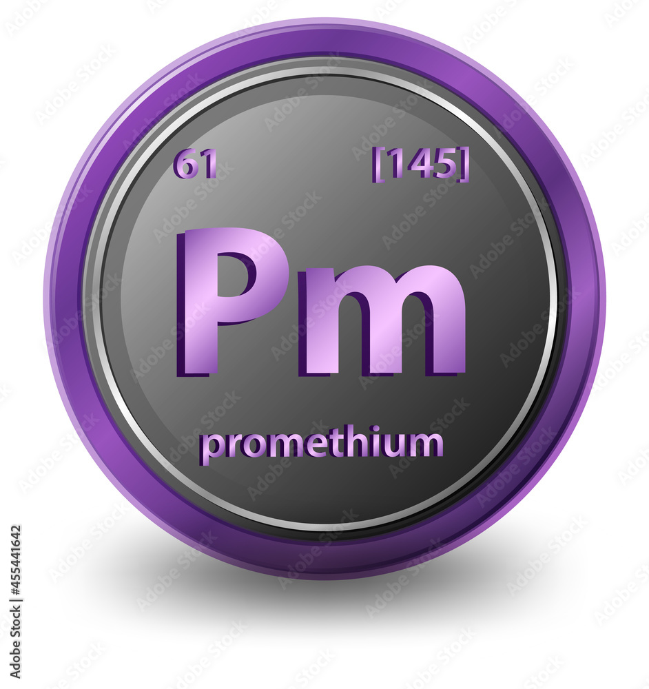 Promethium化学元素。具有原子序数和原子质量的化学符号。