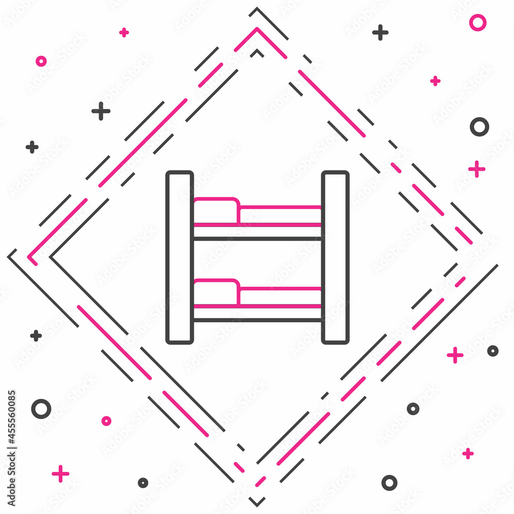 Line酒店客房床图标隔离在白色背景上。彩色轮廓概念。矢量