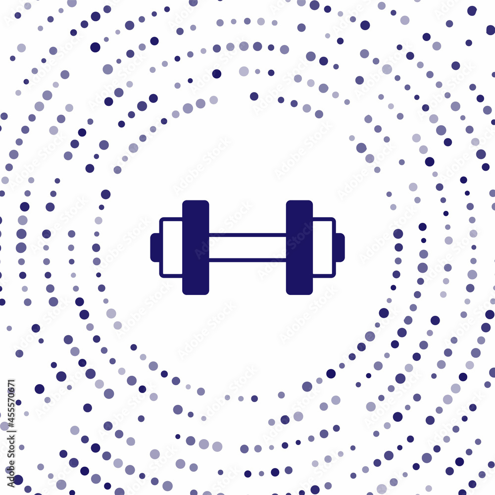 蓝色哑铃图标隔离在白色背景上。肌肉提拉、健身杠铃、运动器材。