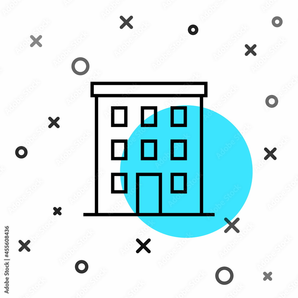 Black line Multi storey building icon isolated on white background. Random dynamic shapes. Vector