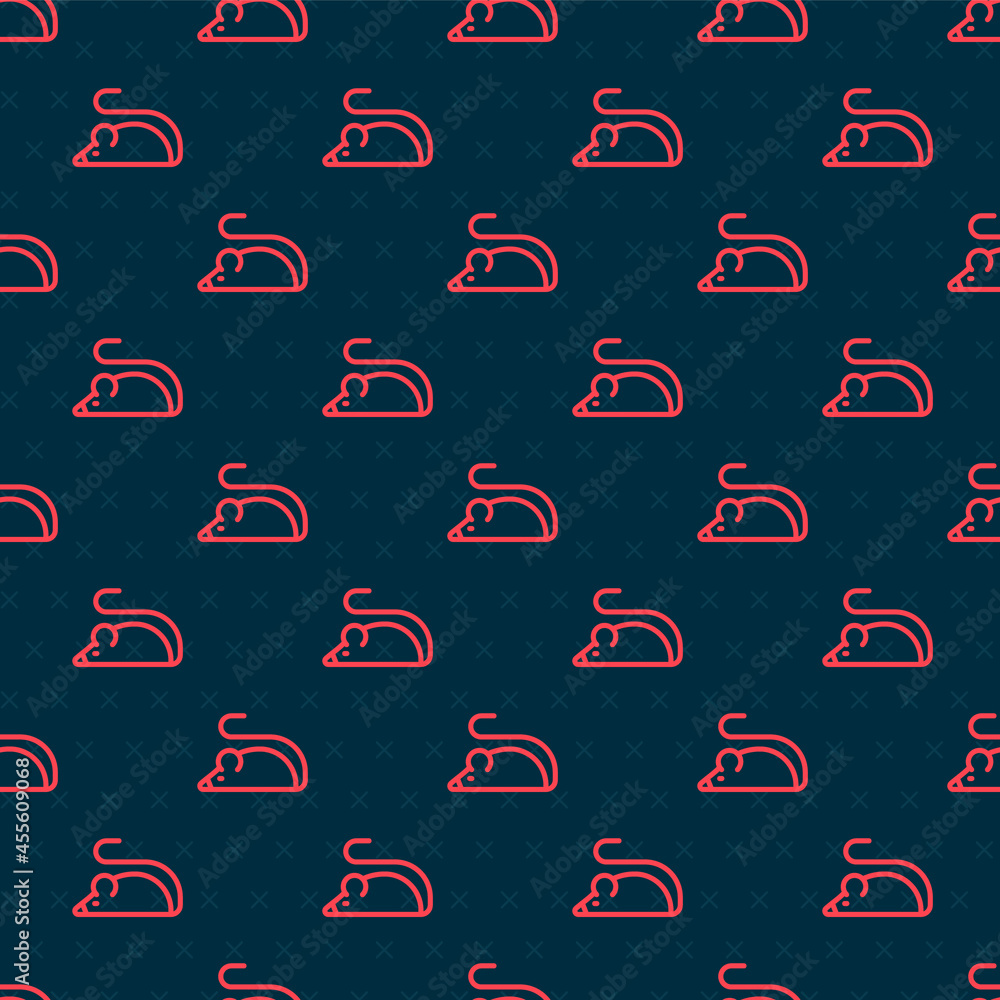 Red line Experimental mouse icon isolated seamless pattern on black background. Vector