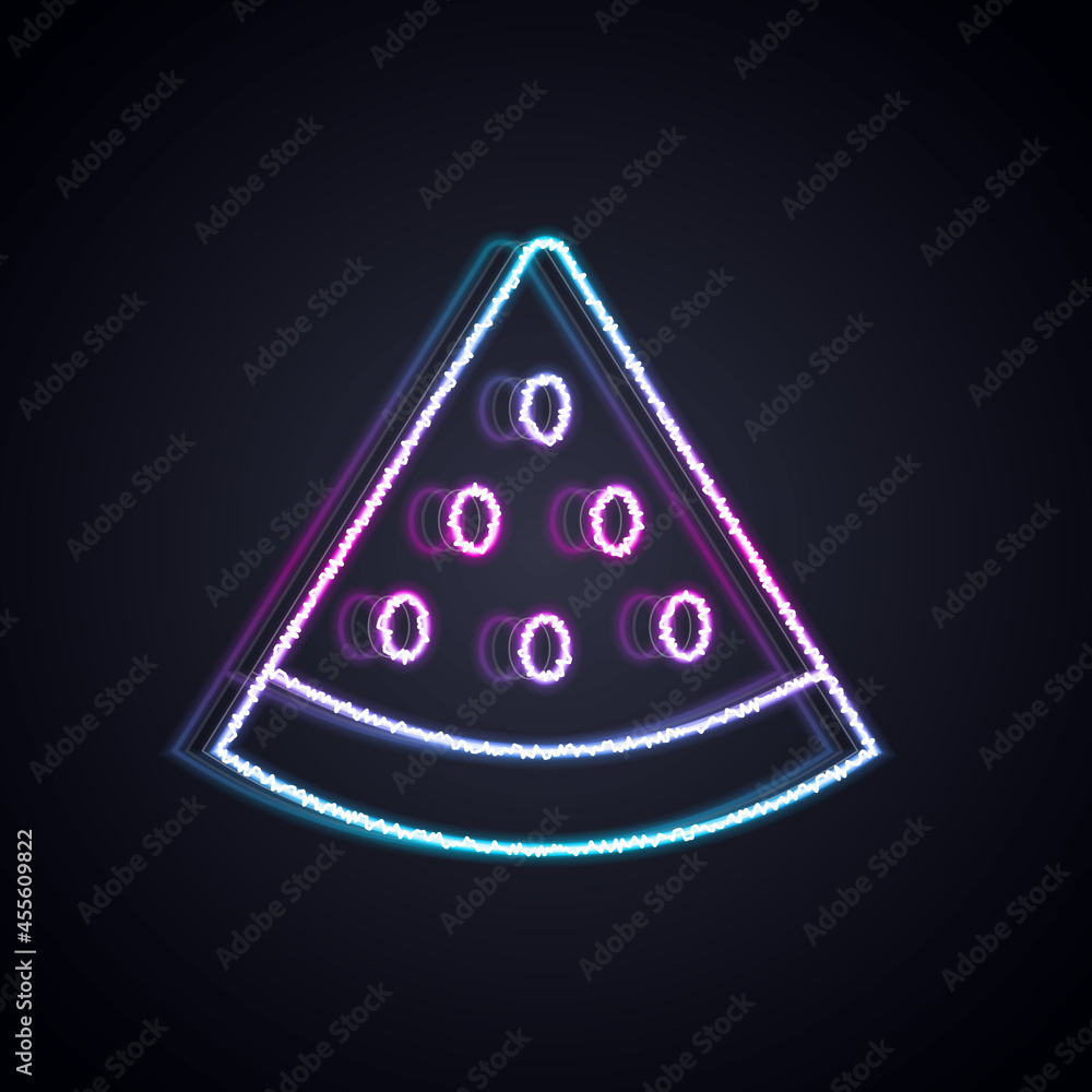 Glowing neon line Watermelon icon isolated on black background. Vector