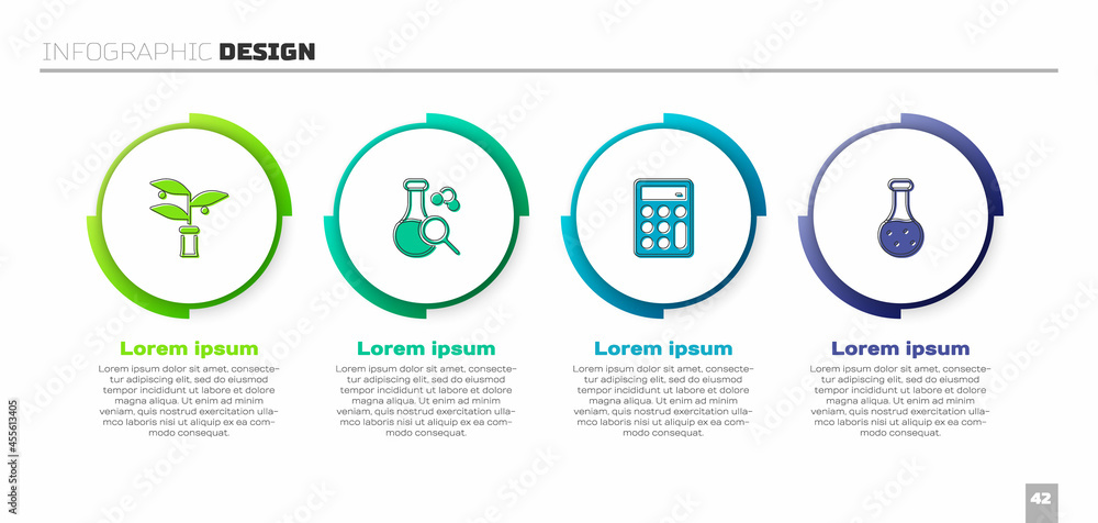 设置植物育种、试管、计算器和商业信息图模板.Vvector