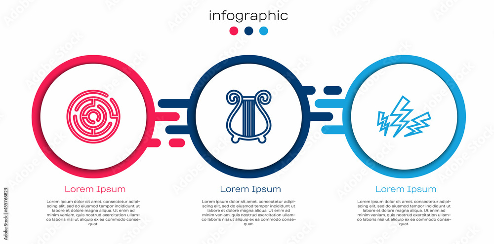 设定米诺陶迷宫，古代七弦琴和宙斯。商业信息图模板。矢量