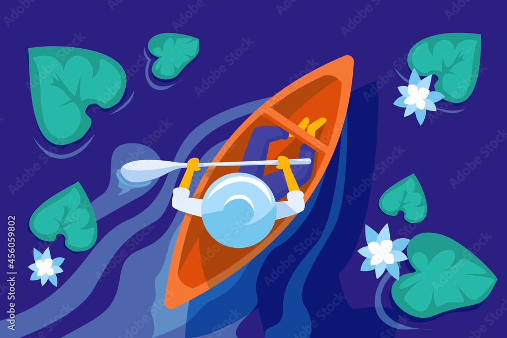 Boatman in lake illustration concept vector