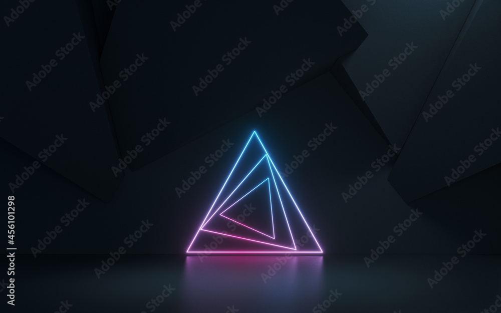 Empty room and neon with dark background, 3d rendering.