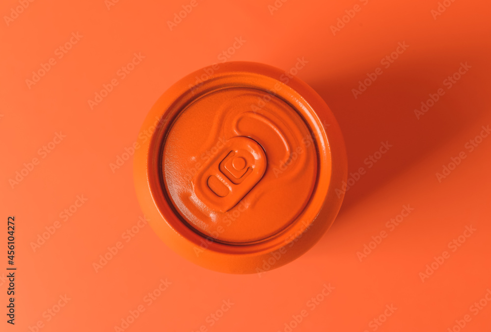 Can of soda on color background