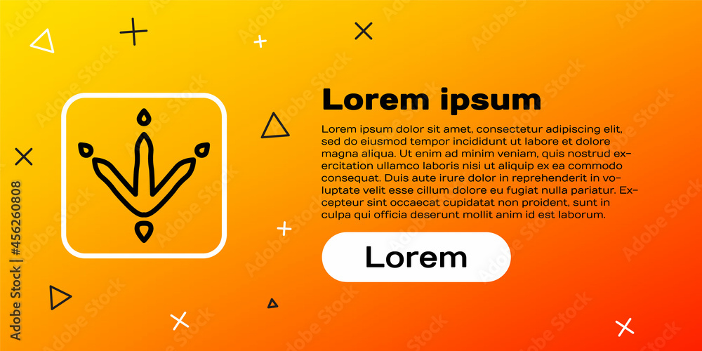 黄色背景上隔离的线条鸡爪足迹图标。公鸡印章。彩色轮廓conce