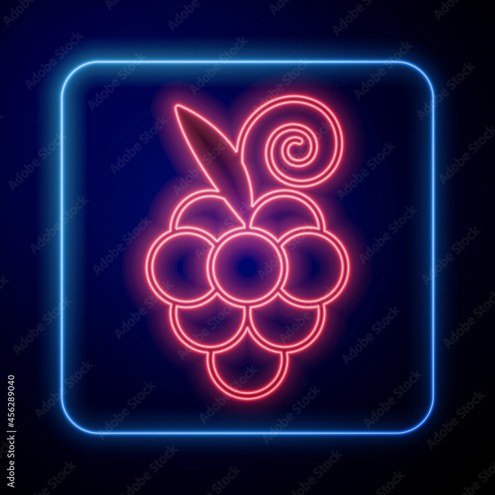 Glowing neon Grape fruit icon isolated on black background. Vector