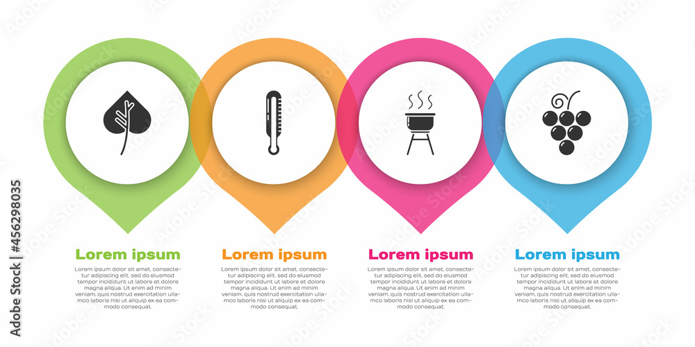 设置树叶、气象温度计、烧烤架和葡萄果。商业信息图te