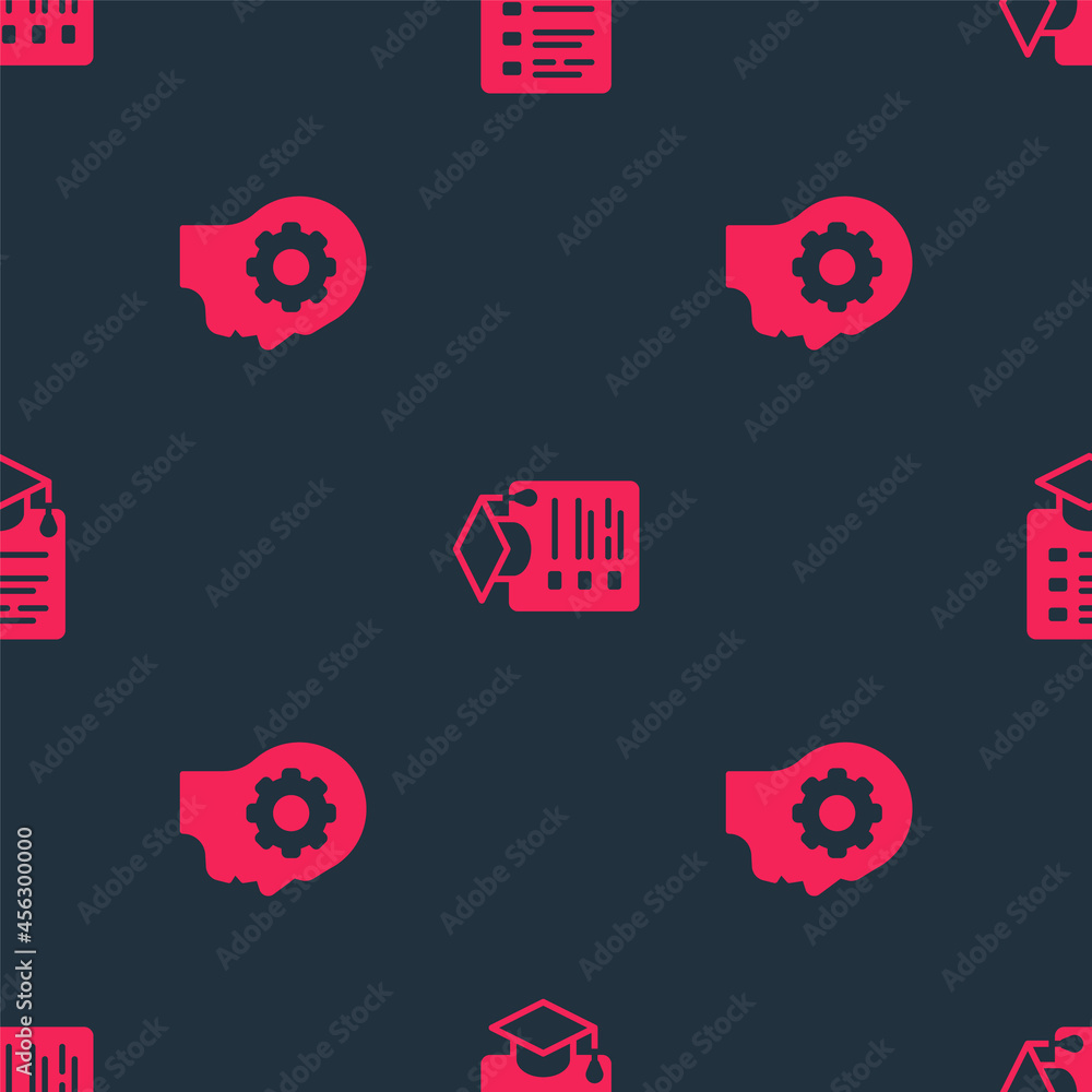 Set Human head with gear inside and Online education on seamless pattern. Vector