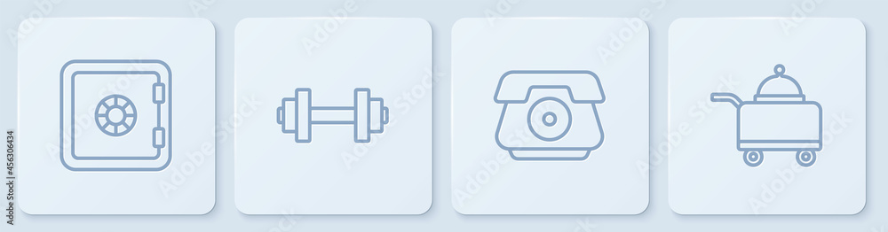 设线保险箱，电话听筒，哑铃，盖上托盘食物。白色方形按钮。Vecto