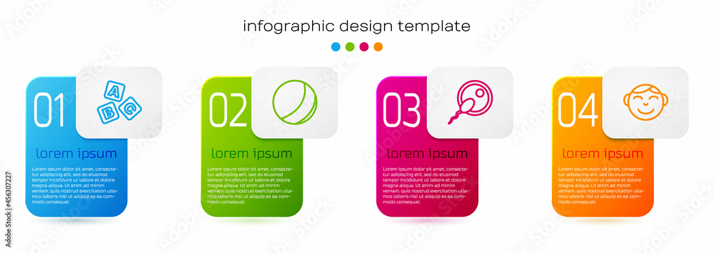 设置线ABC块，沙滩球，精子和小男孩头。商业信息图模板。矢量