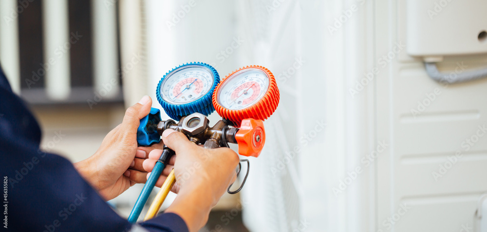 Air Conditioning Technician and A part of preparing to install new air conditioner.